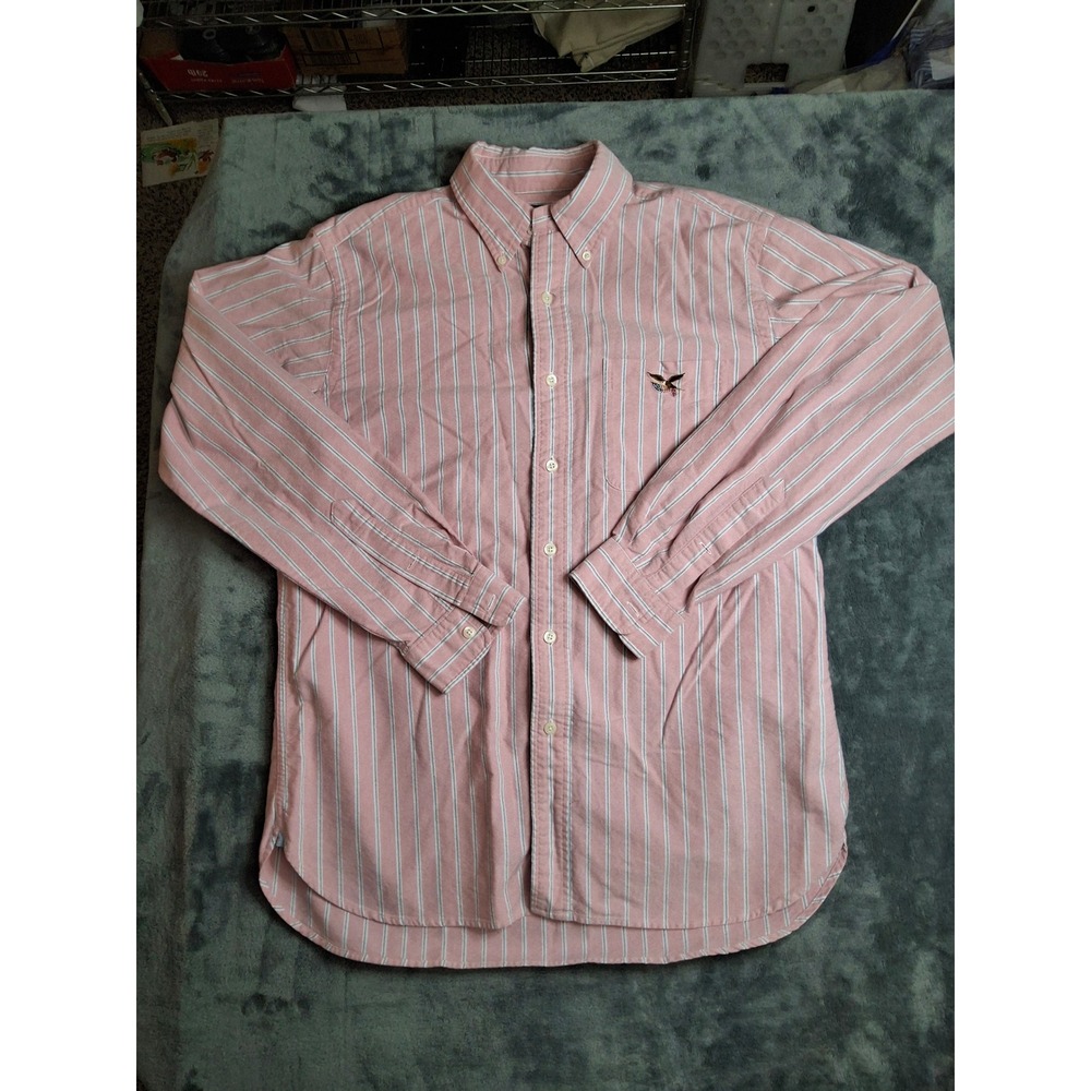 American‎ Living Mens Pink White Striped Button Down Shirt Oxford Eagle Logo M
